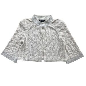 ST. JOHN Women 12 Cream Silver Metallic Jewel Rhinestone Collar Cuff Knit Jacket